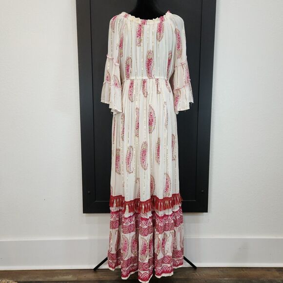 Anthropologie Me 2 Magic Womens Boho Maxi Dress Red/Gold SZ L - Picture 5 of 8